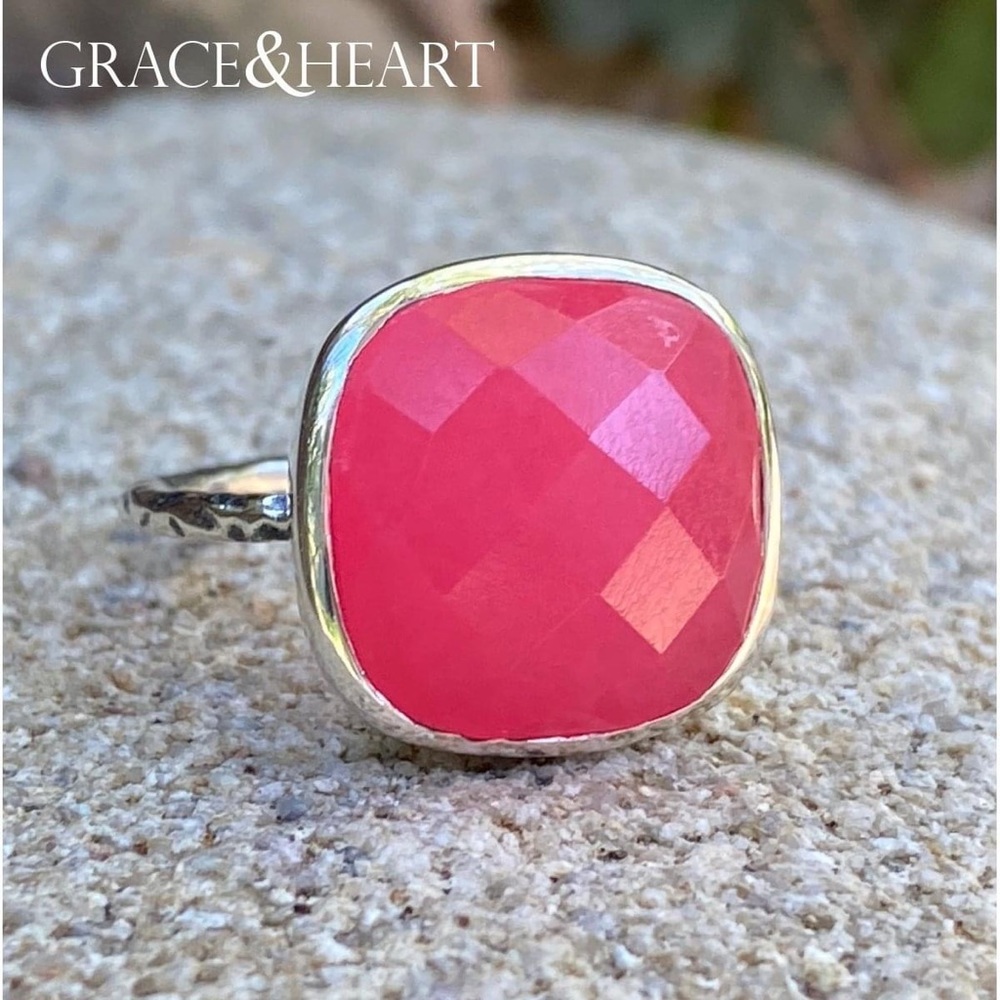 Grace & Heart G&H STRAWBERRY FIELDS Ring SIZE 9 .925 SS PINK JADE